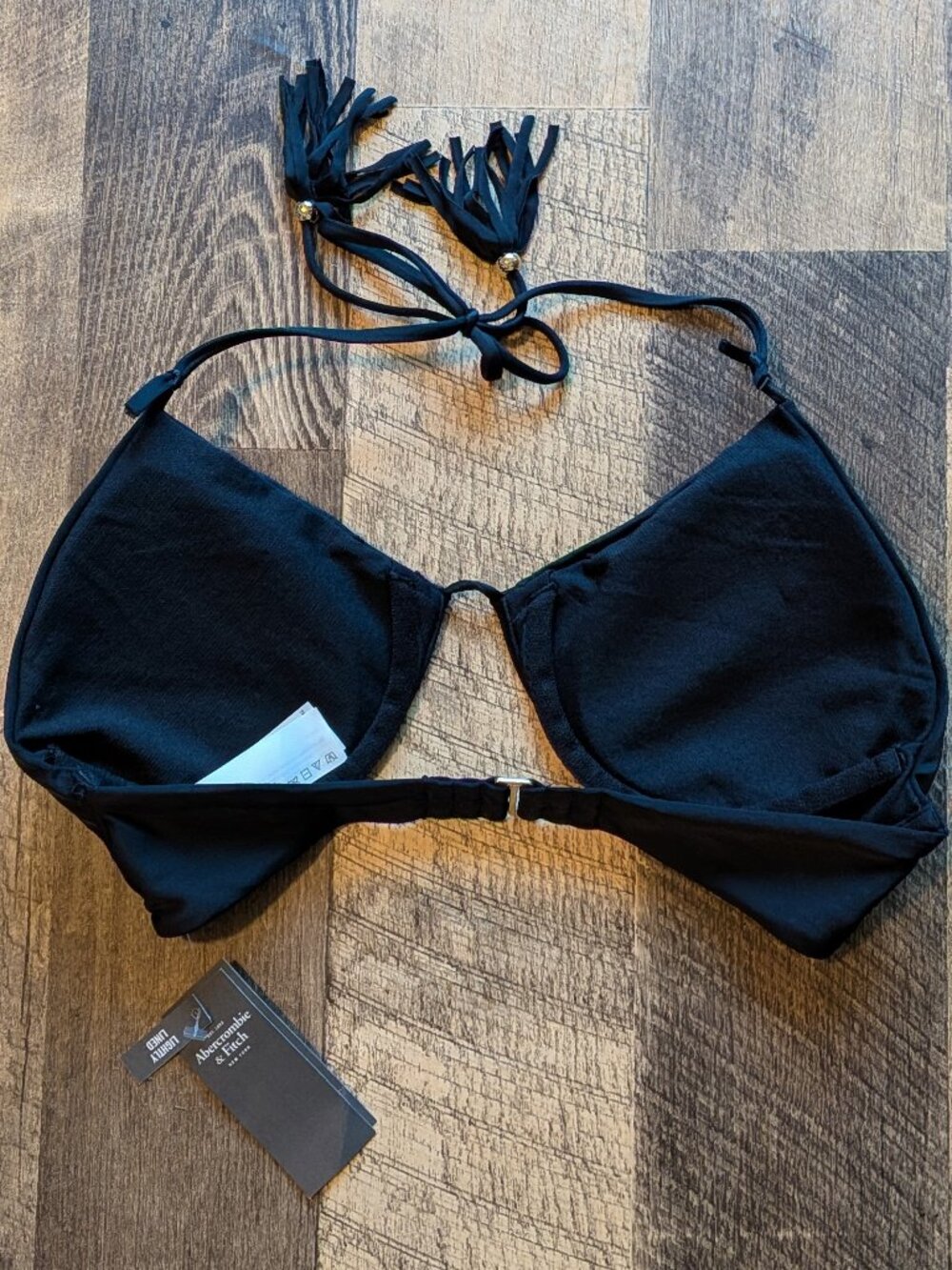 Abercrombie & Fitch Swim Halter Triangle Bikini Top Black Medium - Picture 2 of 6